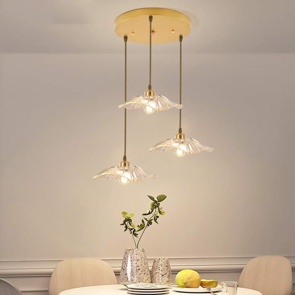 3 światła Przezroczysty kwiat lotosu Płatek Wisząca lampa Kuchenna Wyspa Klaster Szklana Wisząca lampa Nordic Modern Regulowana lampa Jadalnia Sufitowy żyrandol do Baru Kawiarni Fa