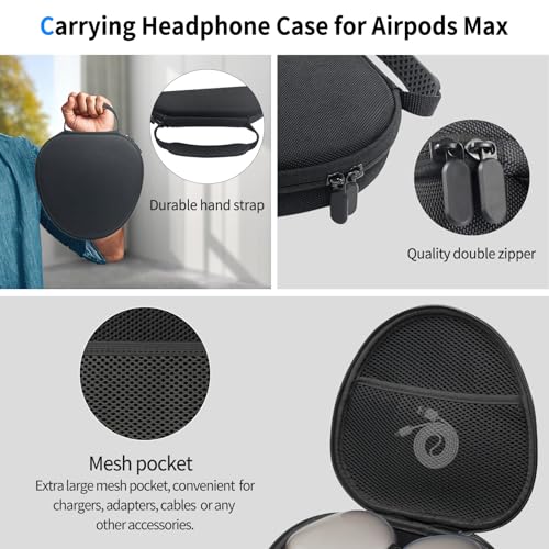 Image of Hard Case for AirPods Max 2 Supports Sleep Mode, Travel Carrying Headphone Case with AirPods Max 2 /1 Clear Ear Cups Cover /Silicone Earpad Case /Headband Cover, Protective Portable Storage Bag, Black