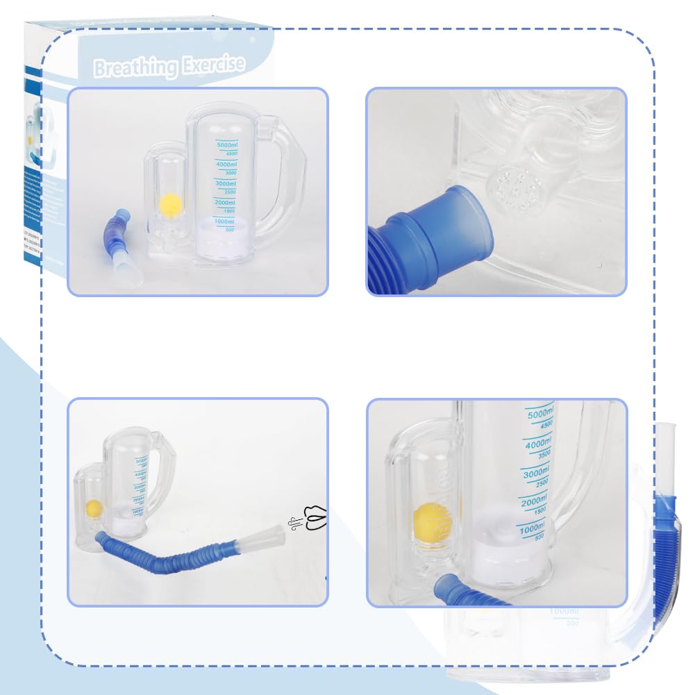Appareil d'exercice respiratoire pour poumons - Une balle - Spiromètre - Entraîneur de respiration pour poumons forts - 5000 ml - Mesure du volume d'inhalation - Système de mesure du souffle avec