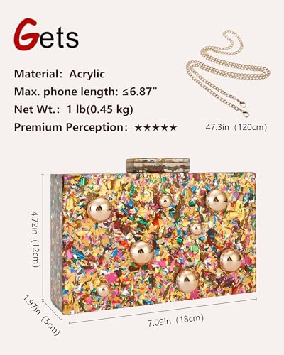 Image of Gets Acrylic Purses and Handbags for Women Multicolor Perspex Geometric Patterns Box Clutch Banquet Evening Crossbody Handbag