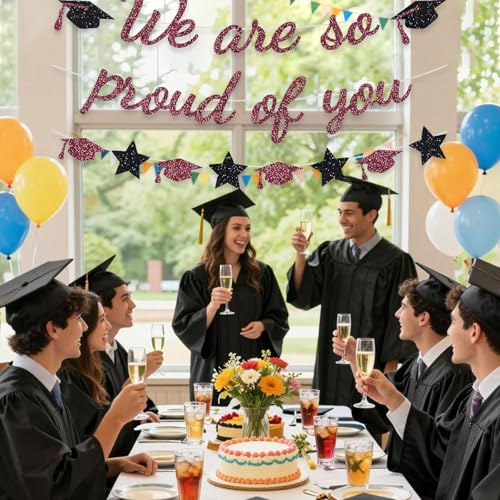 Image of We Are So Proud Of You Banner Graduation Party Decorations Glitter Congratulations Class Grad Ideas Maroon