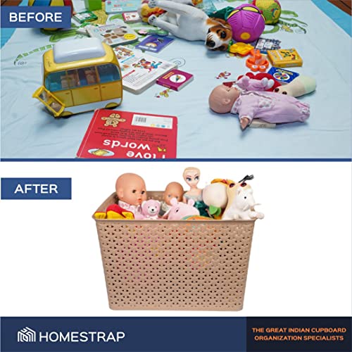 Image of Homestrap Set Of 3 Plastic Storage Organizers /Baskets With Lid For Kitchen, Clothes, Multipurpose Vegetables, Toys, Books, Office, Stationery, Wardrobe(Large| Biscuit, Rectangular)