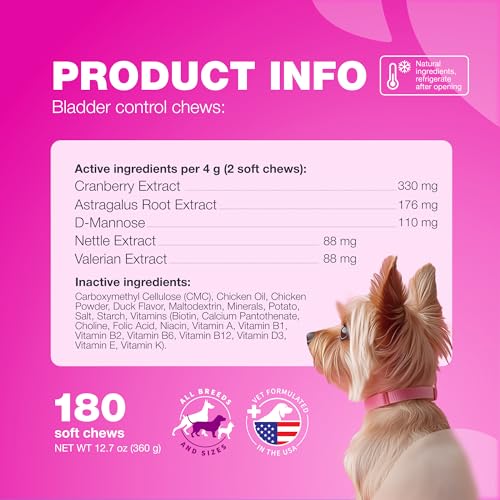 Image of Bladder Control Cranberry Chews - Dog UTI Suppport - Antioxidant Soft Chews for Dogs - D-Mannose & Nettle Extract