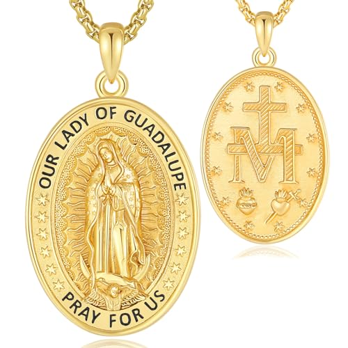 Eudora Collar De Virgen De Guadalupe Virgen María Para Mujer Hombre Plata De Ley Chapado En Oro 18k, Medalla De La Virgen De Guadalupe Colgante La Virgen Milagrosa Joyería Regalo Mujer Hombre, 55cm Eudora Collar De Virgen De Guadalupe Virgen María Para Mujer Hombre Plata De Ley Chapado En Oro 18k, Medalla De La Virgen De Guadalupe Colgante La Virgen Milagrosa Joyería Regalo Mujer Hombre, 55cm