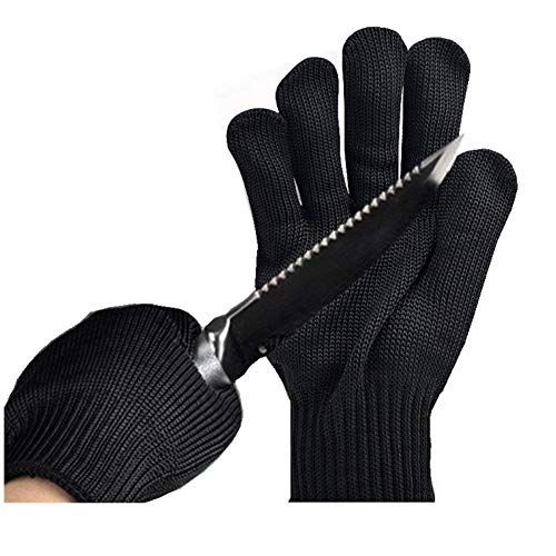 Guantes Anticorte, Sunshine D Guante Resistentes de Malla Metálica al Corte Protección Seguridad para Cocina Trabajo Mecanico y Jardín de Tamaño Universal, Negro(1 Par)