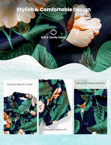 Image of PATPAT Family Hawaiian Matching Outfits - Mommy and Me Vacation Outfits | Halter Sundresses and Button Down Shirts,Caribbean Vacation Summer Tropical Outfits,Hawaiian Boho Tropical Floral Printed