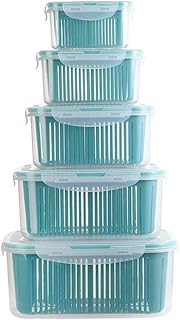 5Pcs Fruit Vegetable Storage Containers for Fridge Produce Saver Containers with Lid Colander Refrigerator Organizer Bins (Dark Green)