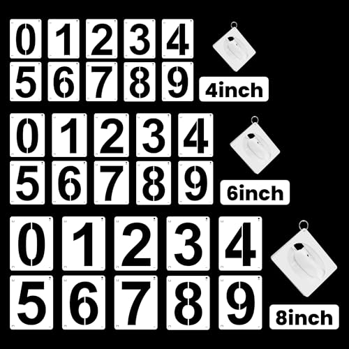 4,6,8 Inch Number Stencils 30Pcs Plastic Stencils Reusable Washable Curb Stencil Kit for Address Painting 0-9 Large Number Stencil Digital Templates for Spray Painting DIY Crafts Address Signs