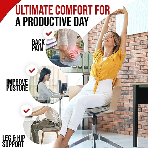 FORTEM Seat Cushion Pillow for Office Computer Chair, Car, Wheelchair, Memory Foam, Improves Posture, Non-Slip Bottom, Washable Cover (Grey) - Image 5