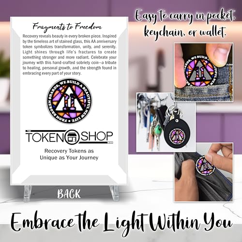 Image of Stained Glass 11 Year AA Chip Sobriety Coin Medallion, Fragments to Freedom Alcoholics Anonymous Addiction Recovery Anniversary Token, Inspirational Sober Gifts for Men and Women by the Token Shop