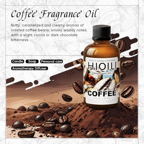 Image of HIQILI Coffee Fragrance Oil for Candle Making & Diffusers Use - 1 Fl Oz | for Scent Humidifier, Perfect for Soap, Body Scrubs & Perfume Making, New Car & Home - 30 ML