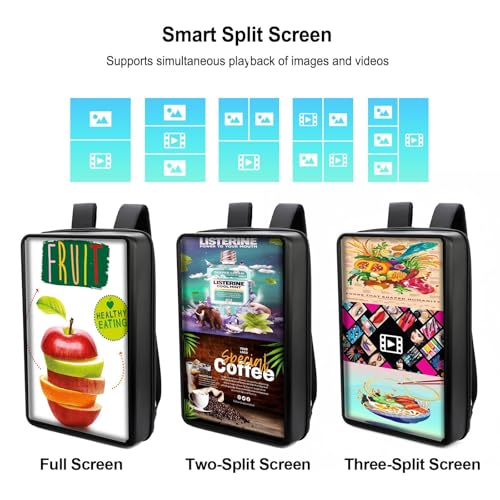 Image of 21.5 Inch Touchscreen Advertising Backpack, 1000nits High Brightness LCD Screen Backpack, IP65 Waterproof Digital Signage Backpack with USB /App /CMS Input for Auto Playback, Split Screen, Android 11OS