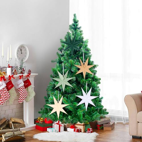 Image of 12 Inches 5 PCS Sage Green Paper Star Lanterns Hanging Stars Christmas Party Decorations Hanging Lampshade Christmas Wedding Birthday Christmas Home Party Decorations(7 Pointed)