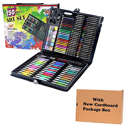 KrissKross Art Supplies for Kids Deluxe Kids Art Set for Drawing Painting and More with Portable Art Box, Coloring Supplies Art Kits Best Christmas Great Gift for Kids (150Pcs -Black)