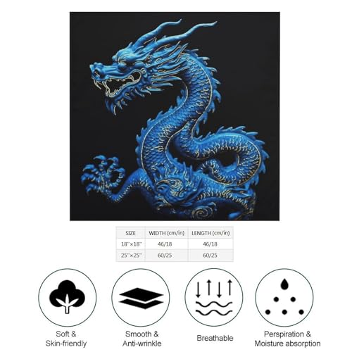 Blue Chinese Dragon Head Scarf Like Silk Scarf Lightweight Fashion Satin Hair Bandanas for Women Boho Headscarf Hair Wrap Bandana Headband Handkerchief Silk Scarves for Bag Purse Neck 25 Inch2
