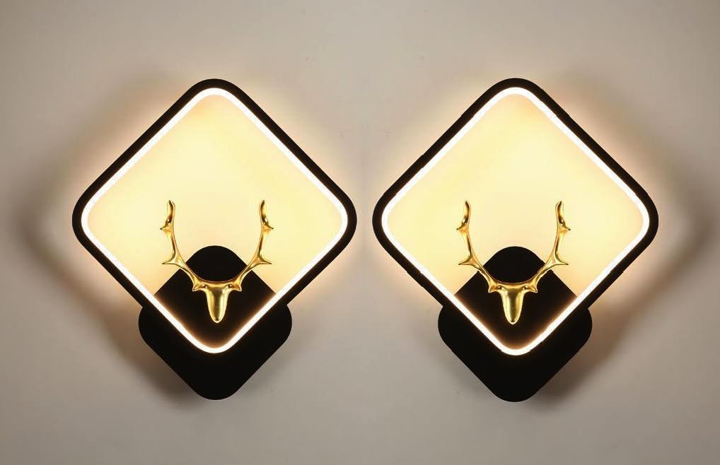 Desidiya Aluminium Deer Pendant Light for Living Room Decor Fancy Indoor/Outdoor Decorative Lights for Bedroom, Black Square Fancy Lights Bedroom, Home Decoration Wall Light - Pack of 2