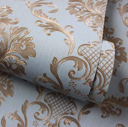 Image of Eurotex Damask Design Wall Paper for Wall Decor Roll for Covering Living Room, Bedroom Walls (Luxury Vinyl Coated 57 sq.ft Roll, Sky Blue)
