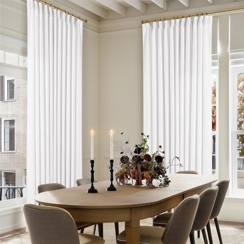 Image of TWODRAPES Extra Wide 108 Inch Long Curtains 70 Inch Wide Pinch Pleat Linen Curtains for Living Room Bedroom Light Filtering Privacy Pleated Drapes Hooks Rings Back Tab for Sliding Door White 1 Panel