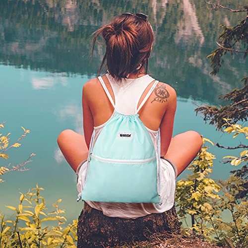 Image of WANDF Drawstring Backpack, Gym Sackpack for Sports (Mint Green) | Water-Resistant, Shopping, Yoga, Travel, Beach, Daily Carry