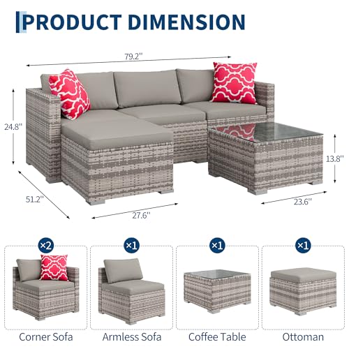 Image of GAOMON 5 Pieces Patio Furniture Sets All Weather Outdoor Sectional Patio Sofa Manual Weaving Wicker Rattan Patio Seating Sofas with Cushion and Glass Table