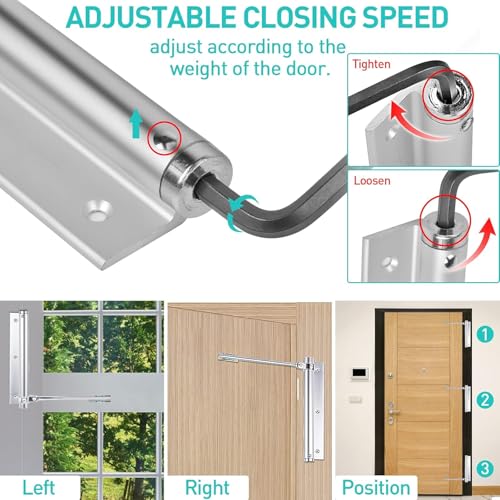 Image of Automatic Door Closer for Wooden and Metal Doors Heavy Duty Adjustable Soft Close Mechanism Silent Operation Durable Silver Finish for Home Office Commercial Use