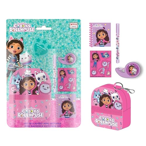 Set de Papelería Gabby’s Dollhouse con Mini Mochila, Libreta, Bolígrafo y Pegatinas - Kit Escolar Infantil Completo con Accesorios de Gabby’s Dollhouse