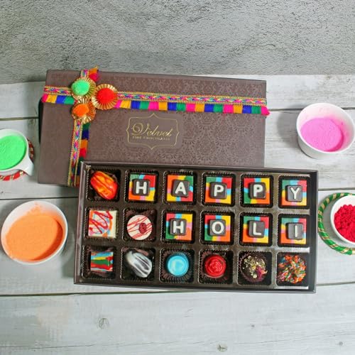 Image of Velvet Fine Chocolates Special Holi Box 18 Assorted Chocolates Holi Gift Pack for Kids, Family, Friends, Employees