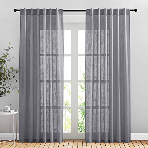 NICETOWN Sheer Curtains 84 inches Long Linen Look for Farmhouse, Rustic Rod Pocket & Back Tab Semi Sheer Window Treatments Balance Light & Privacy for