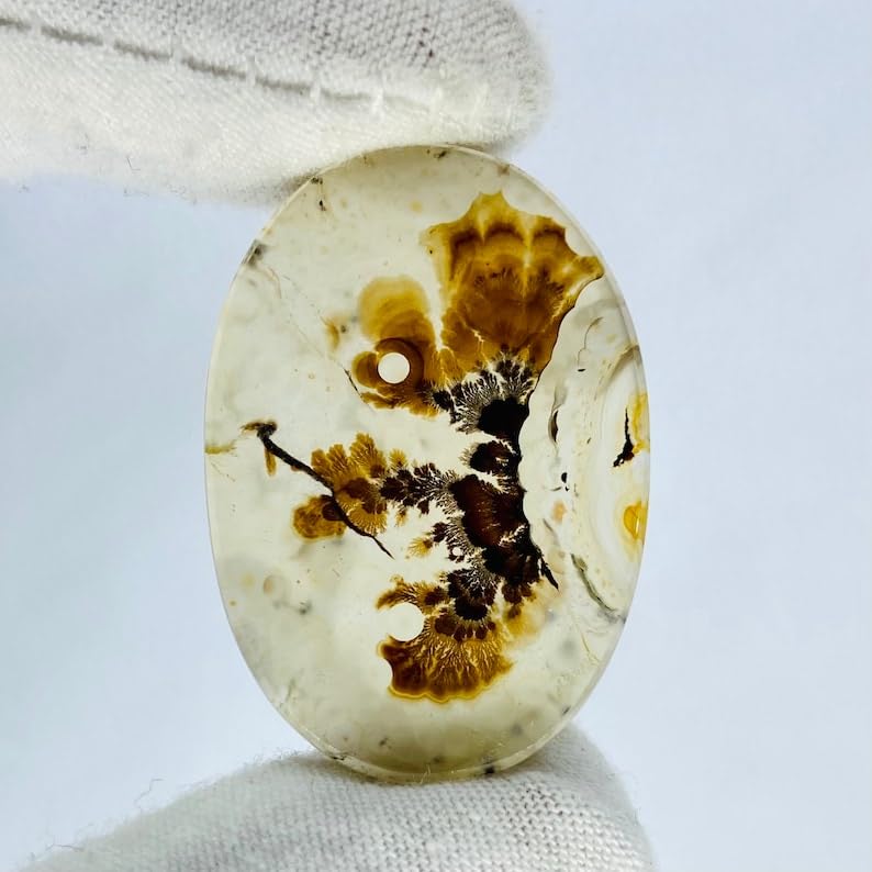 Cabochon ovale en agate dendritique naturelle 31x21mm pour création bijoux DIY - 3