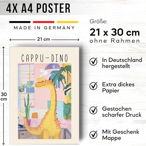 mojoliving Lustige Poster Set Kaffee Pasta Tiere Illustration Wandbilder A4 Moderne Kunstdrucke Humorvolle Deko für Küche Wohnzimmer Büro Café