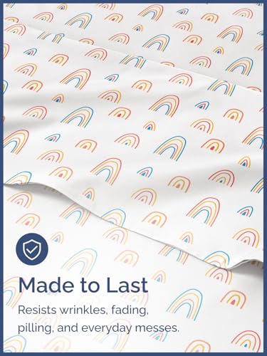Image of Kids King Size Rainbows Bed Sheets - 4 Piece Kids Rainbows Sheet Set | Rainbows Themed Bedding, Ultra-Soft, Cute & Cozy, Breathable & Machine Washable, Bed Set for Boys, Girls & Teens, Breathable