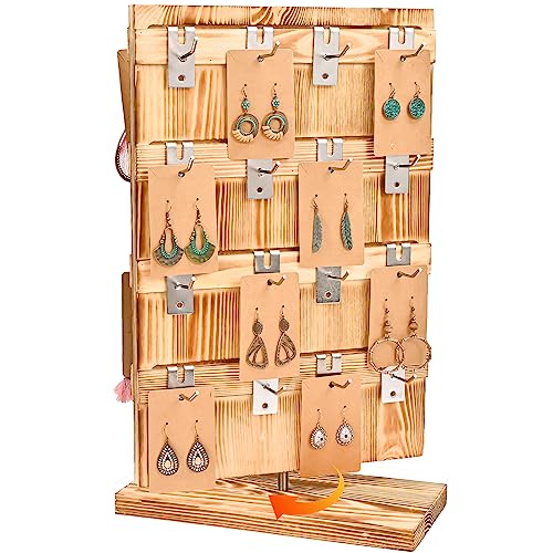 Lolalet Wood Rotating Jewelry Display Stand for Selling, 32 Hooks Earring Card Spinning Display Stand Rack, Jewelry Holder for Necklaces Bracelets Keychain -Oak