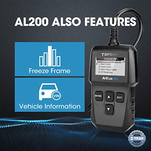 OBD2 Scanner TOPDON AL200 Code Reader for Reading/Clearing DTC, Turn-Off Check Engine Light, I/M Readiness, Smog Check, Freeze Frame, Vin Retrieval Diagnostic Scan Tool