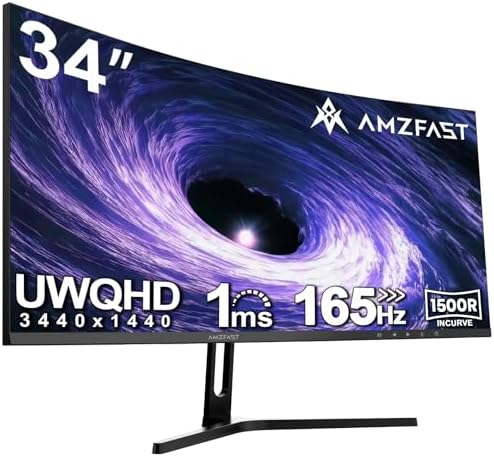 Amzfast Ecran PC Gamer Incurvé 34 Pouces, 165Hz, UWQHD 3440x1440,...
