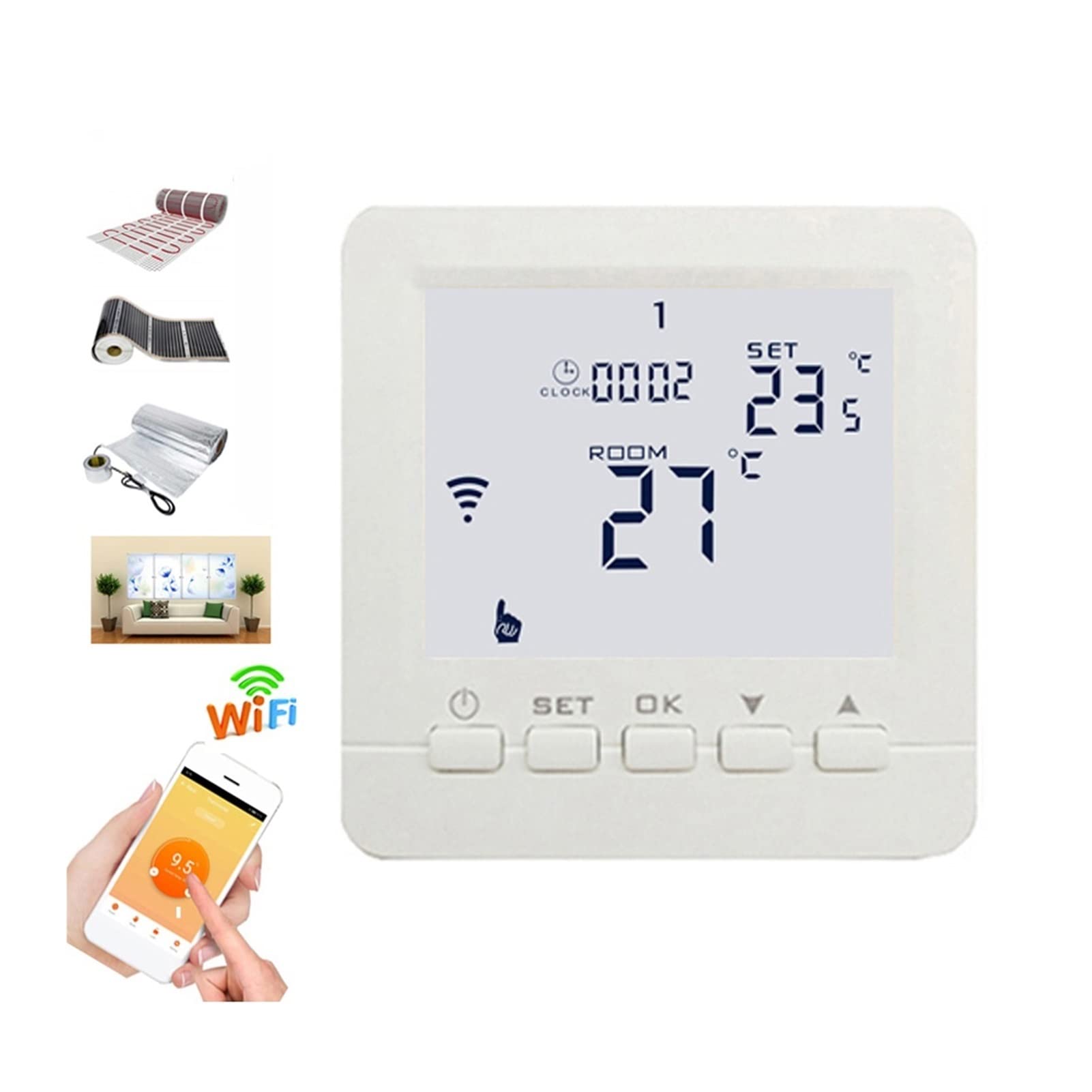 Czujnik termometru, WIFI Smart Thermostat Podkłady elektryczne Ogrzewanie/podgrzewacz podczerwień Sterowanie temperatury