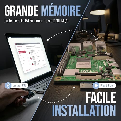 Raspberry Pi 4 1 Go starter kit avec alimentation boîtier noir et dissipateurs intégrés - 5