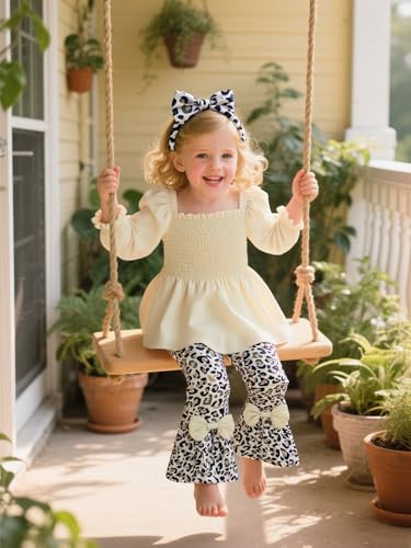 UNICOMIDEA Girls Clothes Set Shirt Top and Flare Pants with Bowknot 2-5T Kids 3 Piece Outfit For Girl2
