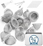 Pipe Screens Filter, 3/4 Inch 50 Pcs Tapered Design Bowl Screens with Pipe Cleaners, 3 in 1 Tool, Bottle Brush, 0.75 Inch Stainless Steel Mesh with Metal Box