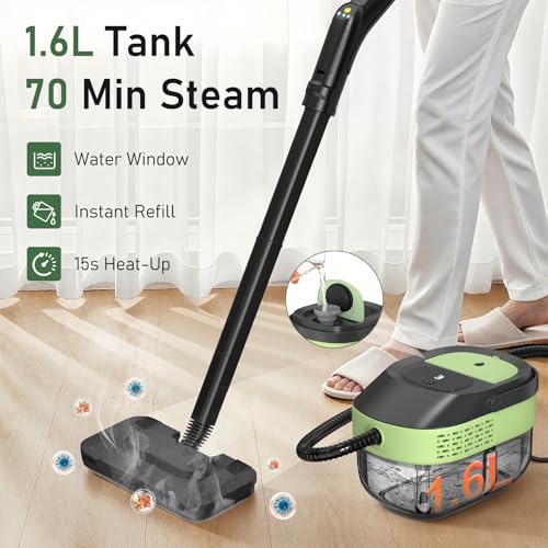 Image of 14 IN 1 Steam Mop Cleaner, 1.6L Detachable Handheld Steam Cleaner with 37 Accessories, 2500W Multipurpose Steamer Cleaning for Home,Floors,Tile,Grout,Upholstery,Carpet,Car,15S Fast Heat-Up