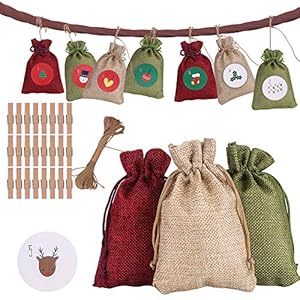 Adventskalender om te vullen, 24 kerstkalenders stoffen zakjes, doe-het-zelf jute zakjes, geschenkzakjes voor…