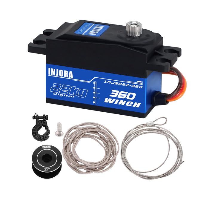INJORA INJS022-360 Servo Numérique 22KG 360° avec Treuil Standard 23T/25T pour Voiture, Crawler, Bateau RC