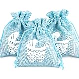 24pcs Bolsas de Regalo Azul Bautizo Bolsitas 8x10cm de Caramelos Galletas para Baby Shower Cumpleaños Niños Saquitos de Tela Yute Arpillera Bolsas Pequeñas para Bombones Dulces Regalos