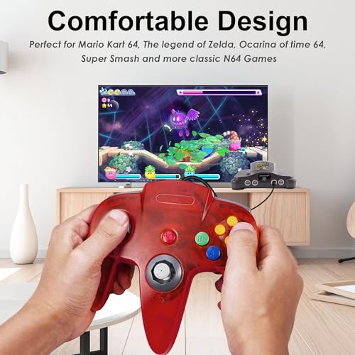 Image of KIWITATA 2 Pack Classic N64 Controller, Retro Wired N64 Remote Joystick Replacement Controller for Original N64 System Console Clear Red & Blue