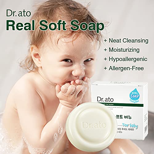 Baby Bath Soap For Neat Cleansing And Moisturizing, Tear-Free Baby Soap With Shea Butter And Glycerin, Mild And Hypoallergenic Soap Bar For Infants Toddlers- Dr.ato Real Soft Soap 100G 3 Pack #TOP1