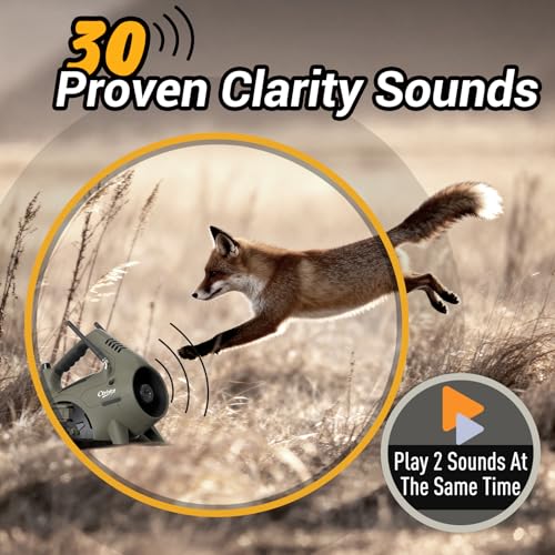 Predator Call - Electronic Coyote Caller, 30 Sounds Incl Perfect for Coyote, Fox, Raccoon, Cottontail Hunting Calls, 400 Yard Remote Range, 8-Bay Long Lasting