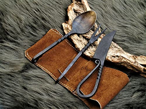 Mittelalter Besteck Set, handgeschmiedet Mittelalter Essbesteck 601EA, Schwarz