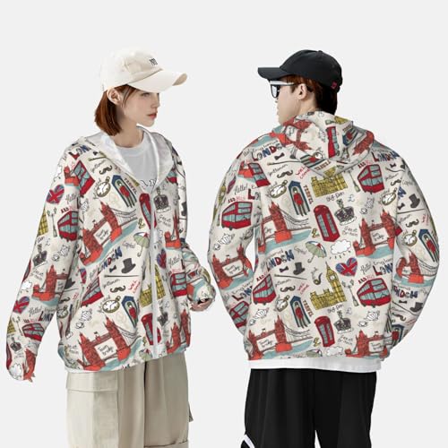London Landmark Print Men'S Women Full Zip Sun Protection Long Sleeve Sun Shirts For Men Hiking Fishing-4