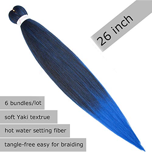 Ombre Braiding Hair Extensions 6 Pcs Easy Braiding Pre Stretched Hair Extension 26inch Synthetic Crochet Box Twist Braid Black&Blue - Image 2