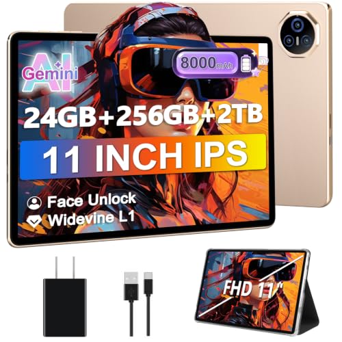 Image of 2026 11 inch Tablet, 24GB RAM+256GB ROM(2TB TF), Android 14 Tablets with 8000mAh Battery, (13+5) MP Camera, Supports Widevine L1, 5G WiFi, GPS, BT5.0, Tablet with Case -Gold