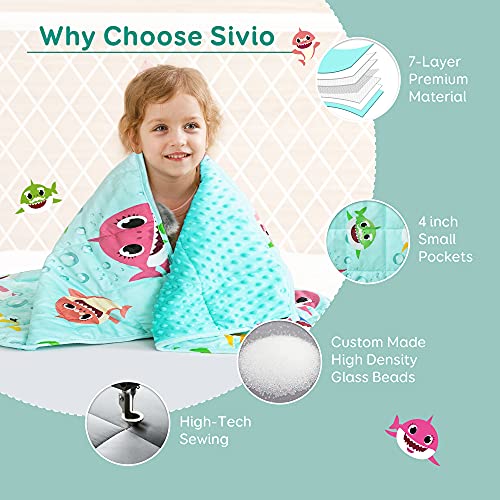 Image of Sivio Minky Dotted Weighted Blanket, Super Soft Crystal Velvet Reversible Heavy Blanket with Cute Cartoon Patterns, 3 lbs, 36x48 Inch, Green Shark